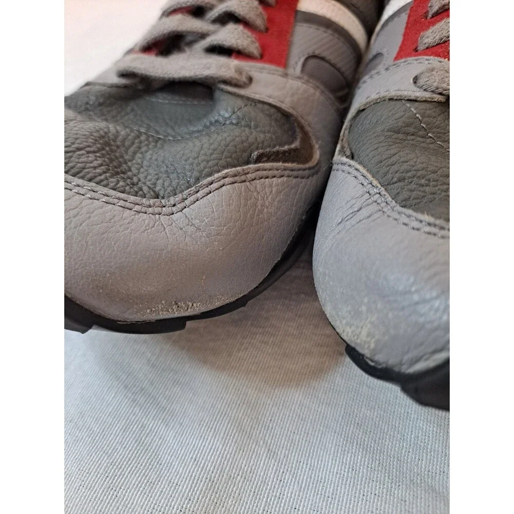 Diesel Mens Gunner Leather Sneakers Size 11 Y00326 Retro Gunmetal/Frost Grey/Red
